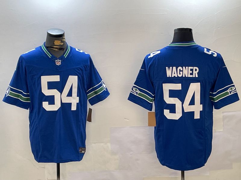 Men Seattle Seahawks #54 Wagner Blue Throwback three generations 2024 Nike Limited NFL Jersey style 1